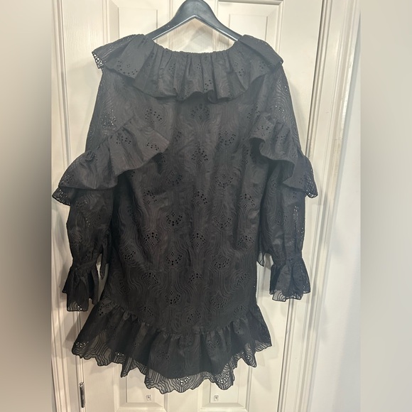 H&M Black Ruffle Trimmed Mini Dress size Large - Picture 6 of 8